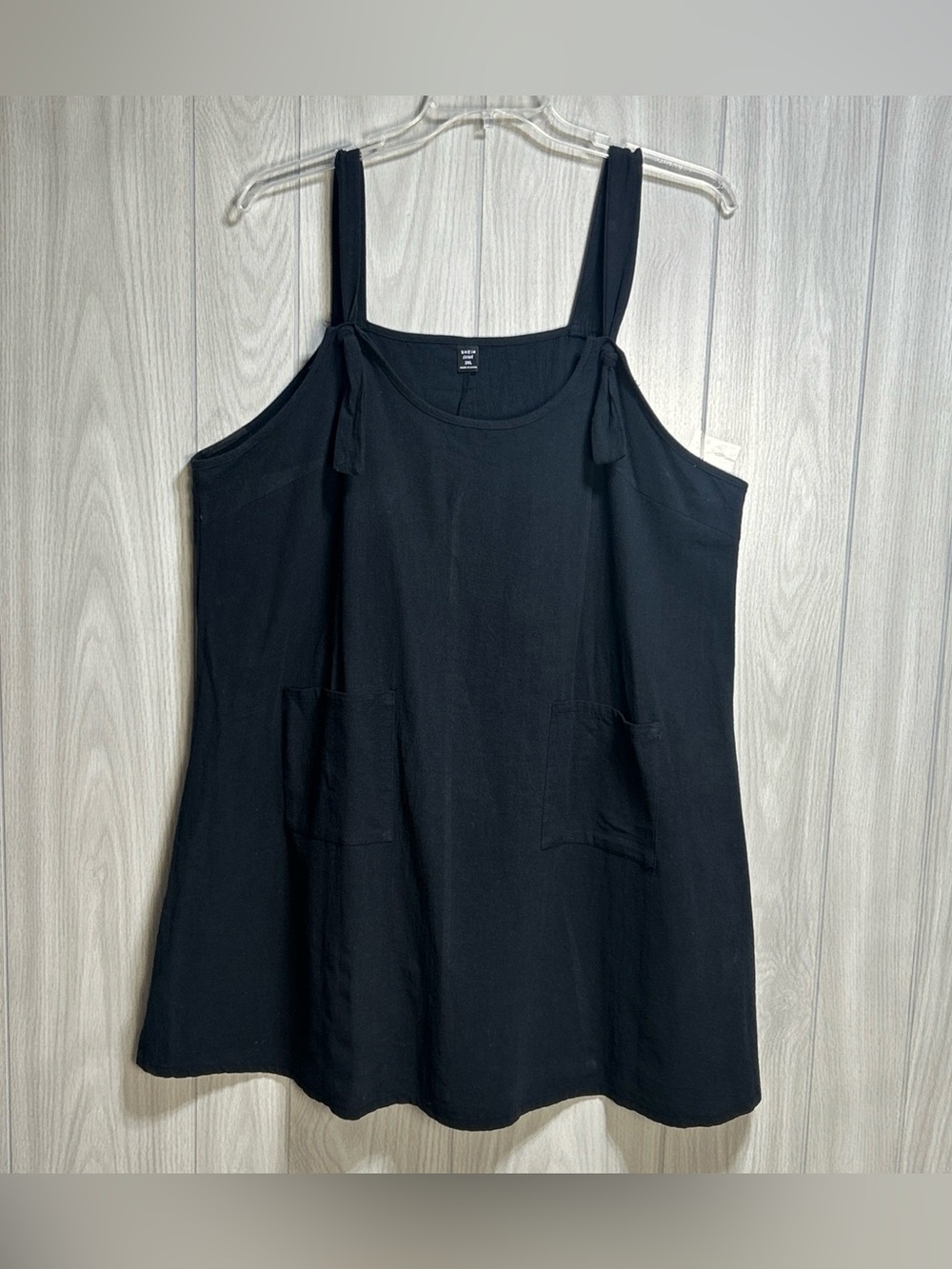 Shein Black Pinafore Dress Tie-knot Adjustable Straps & Front Pockets Size 2XL